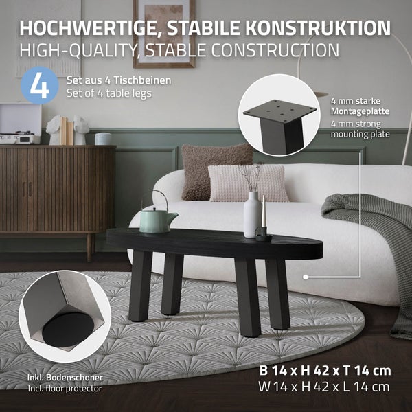ML-Design 4er Set Tischbeine schräg H:42 cm, Dunkelgrau, Optik Industrial, Stahl pulverbeschichtet, Profil 8x8 cm, I-Form, Möbelfüße Metall 96° Neigung, Tischfüße Möbelbeine für Couchtisch, Sitzbank