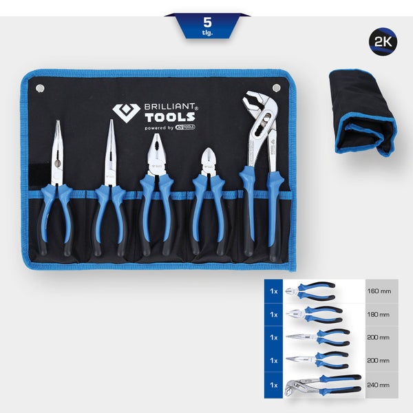 Brilliant Tools Zangensatz, fünfteilig, in einer Werkzeugtasche