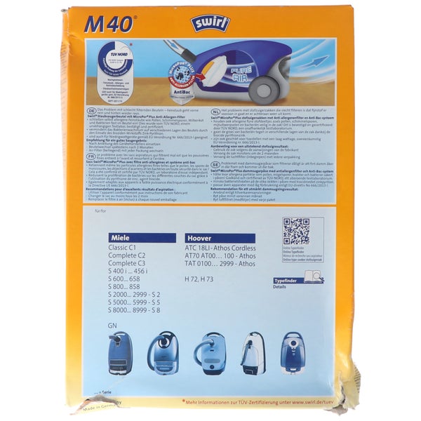 Swirl Staubsaugerbeutel M40 (M54) MicroPor Plus für Miele und Hoover Staubsauger