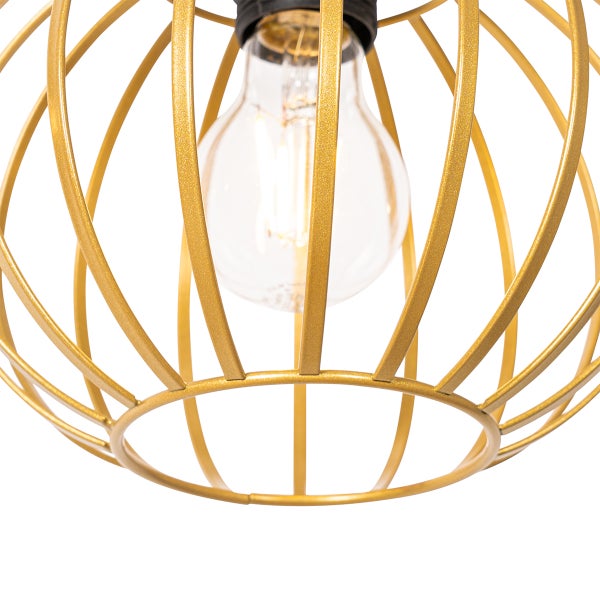 Goldene Käfig-Hängeleuchte mit Glühbirne