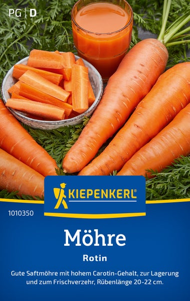 Kiepenkerl Möhren Samen Rotin für frische Möhren mit hohem Carotingehalt geeignet für Lagerung und Frischverzehr.