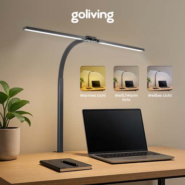 Goliving Schreibtischlampe mit Klemme – 78 cm – LED dimmbar – Klemmleuchte – Tischleuchte – Leseleuchte – flexibel – LED-Lampe – Touch-Bedienung – Softclose – schwarz