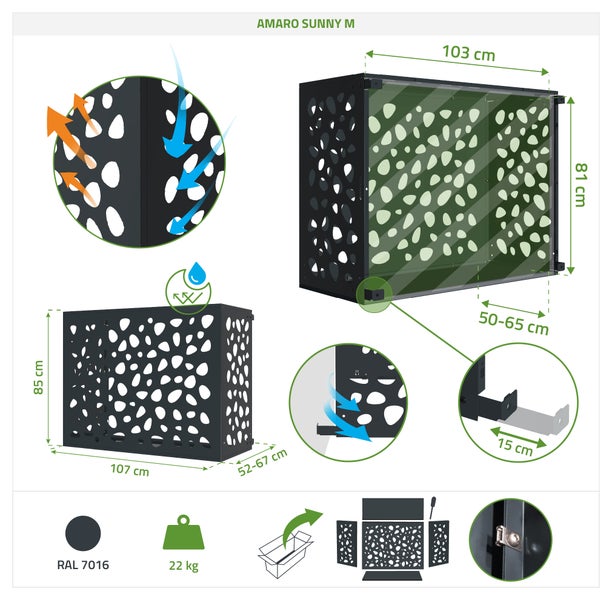 Abmessungen und Details der Amaro Sunny M Gerätehausverkleidung