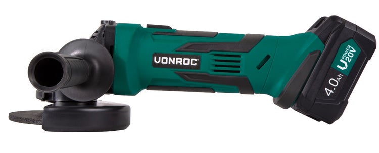 Winkelschleifer 20V, 115 mm - Komplettset mit 1x 4.0Ah Akku, Schnellladegerät, Seitengriff und Aufbewahrungstasche