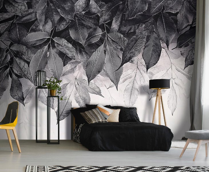 Fototapete Blätter Grau Natur Wohnzimmer Vlies Tapete 400x280 cm