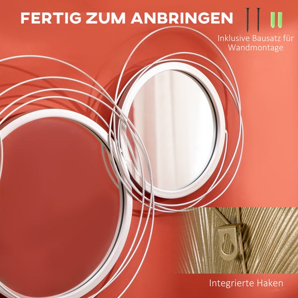 HOMCOM 4er Set Spiegel für Wanddekoration, Wanddekoration mit 4 runden Spiegeln, Wohnzimmerdeko, Wandspiegel, Flurspiegel, Wandkunstwerk für Wohnzimmer, Schlafzimmer, Metall, Silber