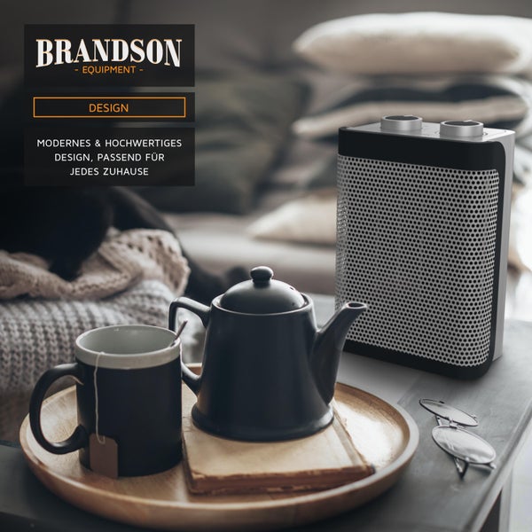 Brandson Keramikheizgerät, Heizlüfter mit Temperaturregelung, 1500W, 2 Leistungsstufen, Überhitzungsschutz, Thermosicherung, Umkippschutz, Silber