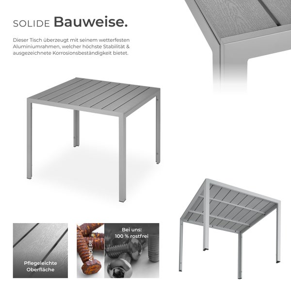 Gartentisch tectake Maren 90 x 90 x 74,5 cm aus Aluminium und Kunststoff silber