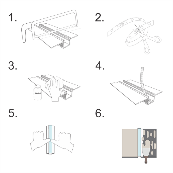 Led Alu Profil 2 m UP Set Strip / Streifen 10 mm breit | Abdeckung mattiert
