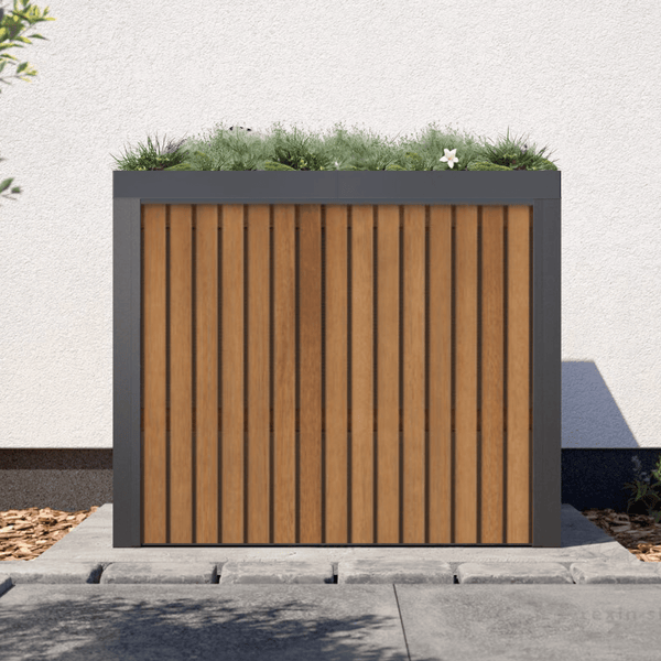 Wärmepumpenverkleidung DEKOR-Element Wärmepumpe, 134 x 84 x 125 cm, 3-seitlich geschlossen mit Holz Rhombus Lärche