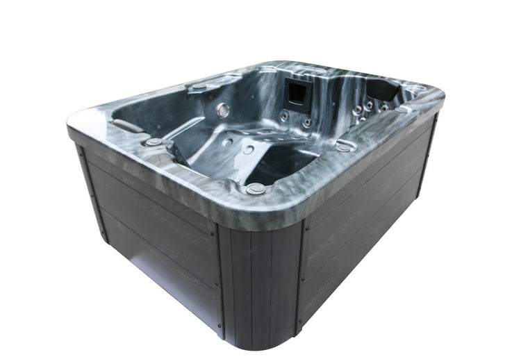Home Deluxe - Outdoor Whirlpool - BLACK MARBLE PLUS Treppe und Thermoabdeckung - Maße 210 x 160 x 85 cm - Inkl. Heizung, 27 Massagedüsen und 9 Lichtquellen I Außen Whirlpool Spa für 3 Personen
