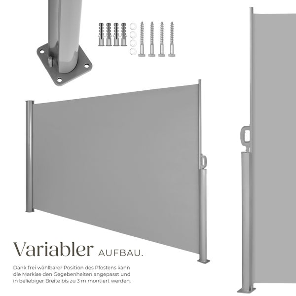 Seitenmarkise tectake  180 x 300 cm aus Aluminium grau