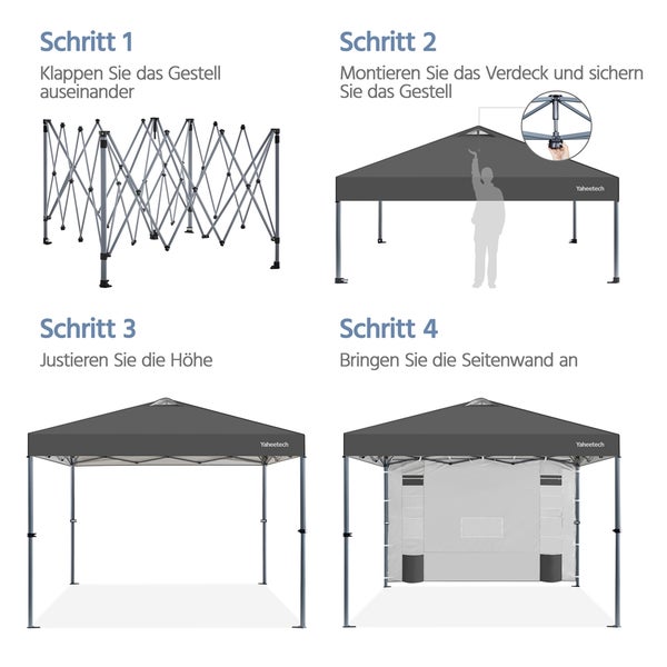 Anleitung zum Aufbau eines Faltpavillons in vier Schritten