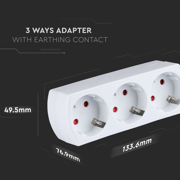 V-TAC VT-1011-3 - Adapter mit Erdungskontakt - IP20 - 3-Wege