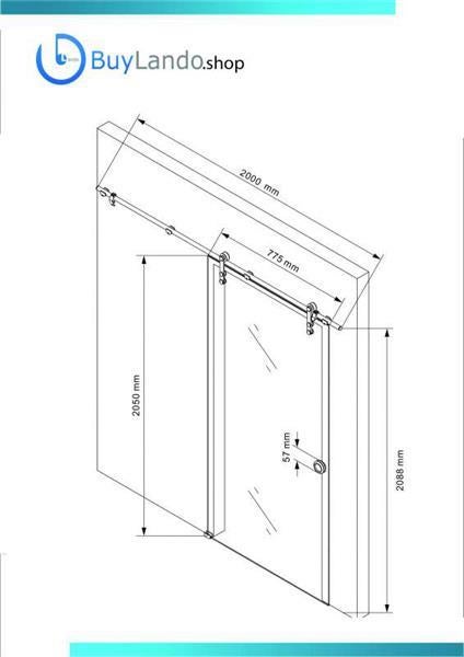 Schiebetür aus satiniertem Ganzglas mit Laufschiene aus Edelstahl und Rollenbeschlag.