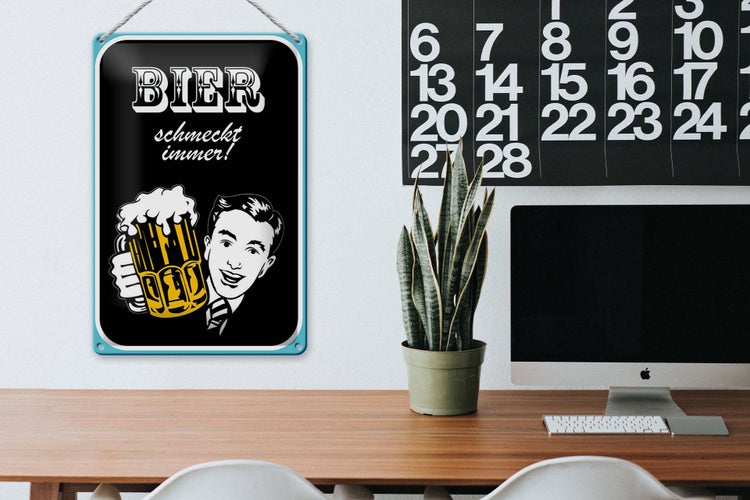 Blechschild Spruch 20x30cm Bier schmeckt immer