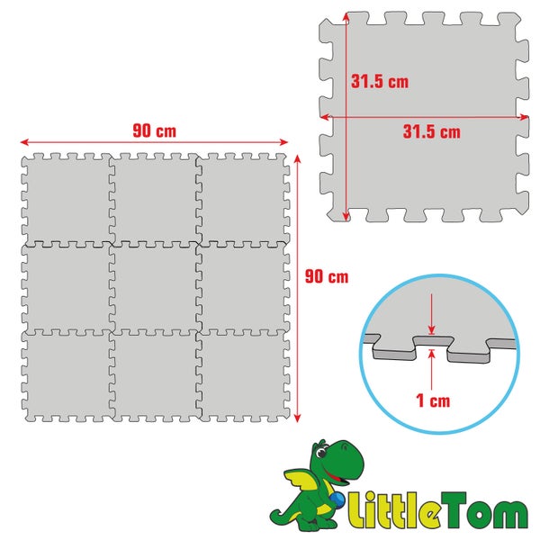Little Tom Puzzlematte aus Schaumstoff 90 mal 90 Zentimeter bestehend aus neun Einzelteilen mit einer Stärke von 1 Zentimeter