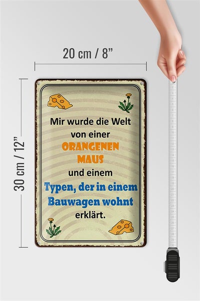 Blechschild Spruch 20x30cm Welt orangene Maus und Typen