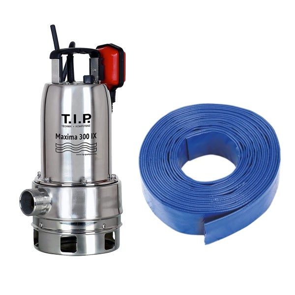 Tauchpumpe und blauer Druckschlauch