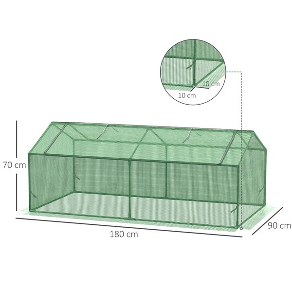 Outsunny Foliengewächshaus mit Fenster, Treibhaus, 180 x 90 x 70 cm, Metall,PE, Grün