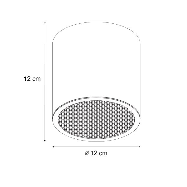Skizze einer Deckenleuchte mit einem Durchmesser von 12 cm und einer Höhe von 12 cm