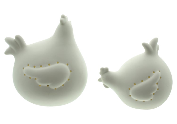 FRANK FLECHTWAREN | LED-Huhn White, 2er Set, PORZELLAN, KUNSTSTOFF, 11 x 9 x 10 cm, 12,5 x 11 x 13,5 cm