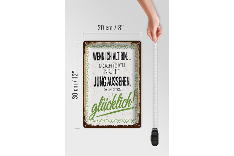 Blechschild Spruch ich alt möchte jung glücklich 20x30cm