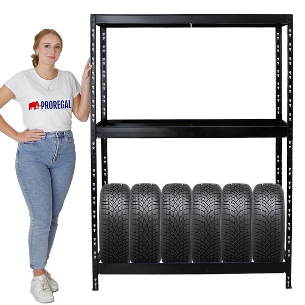 PROREGAL Mega Deal 4x Reifenregal Tiger mit Fachboden HxBxT 180 x 130 x 50 cm Bis Zu Insgesamt 48 Reifen Schwarz