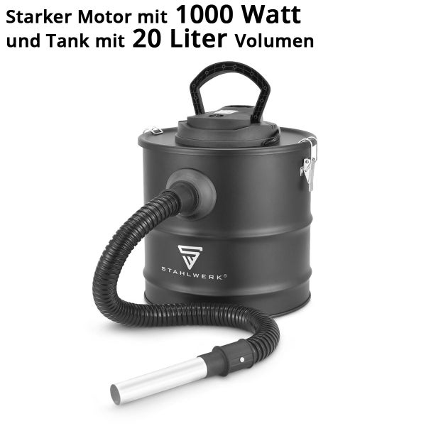Aschesauger mit 1000 Watt Motorleistung und 20 Liter Tankvolumen