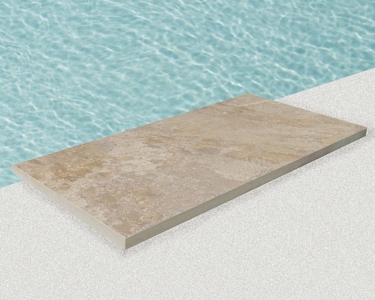 Wohnrausch Keramik Poolumrandung Beckenrandstein SLATE GREY, 60 x 30 x 3 cm, 1 Rundkante, Schieferoptik, beige-grau