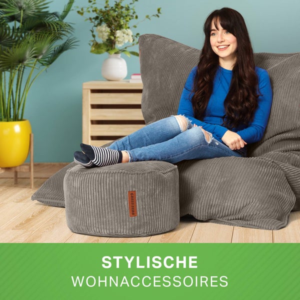 Green Bean Sitzsack + Pouf im Set - XXL Riesensitzsack mit passenden Fußhocker | EPS Füllung Bean Bag Bodenkissen Liegekissen Sitzkissen Indoor Drinnen Waschbar Anthrazit