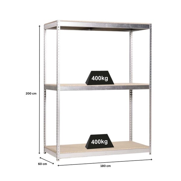PROREGAL Schwerlastregal Big Wood Yeti Three HxBxT 200 x 180 x 60 cm Fachlast 400 kg Verzinkt