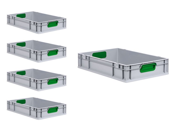 PROREGAL Spar Set 5x Eurobox Nextgen Color HxBxT 12 x 40 x 60 cm 23 Liter Griffe Grün Geschlossen Glatter Boden Eurobehälter Transportbox