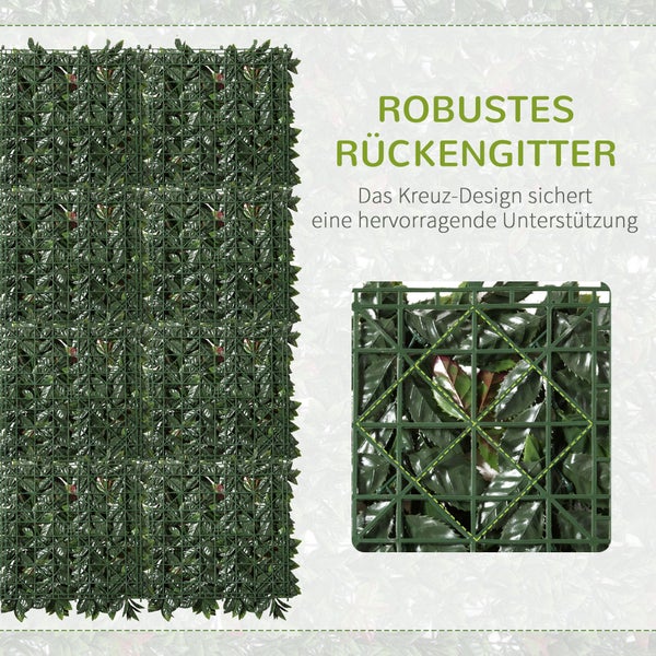 Outsunny 12 Stück künstliches Pflanzenwand Hecke, UV-Schutz, für Garten, Outdoor, 50x51 cm, PE-Kunststoff, Dunkelgrün