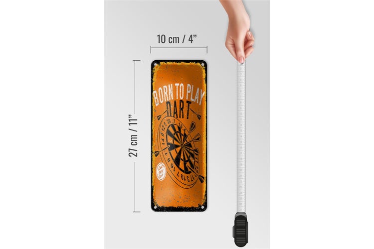 Blechschild Spruch Born to play Dart Let`s play 10x27cm Dekoration