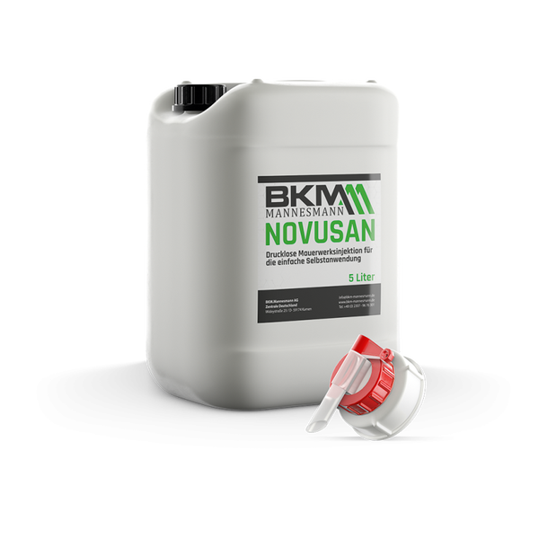 BKM Mannesmann Novusan drucklose Mauerwerksinjektion im 5 Liter Kanister inklusive Ausgießer.