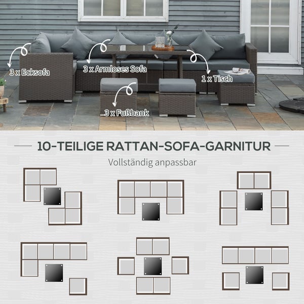 Outsunny Gartengarnitur, 120L x 68B x 73H cm, Stahlrahmen, PE-Rattan, Polyester, dunkelgrau