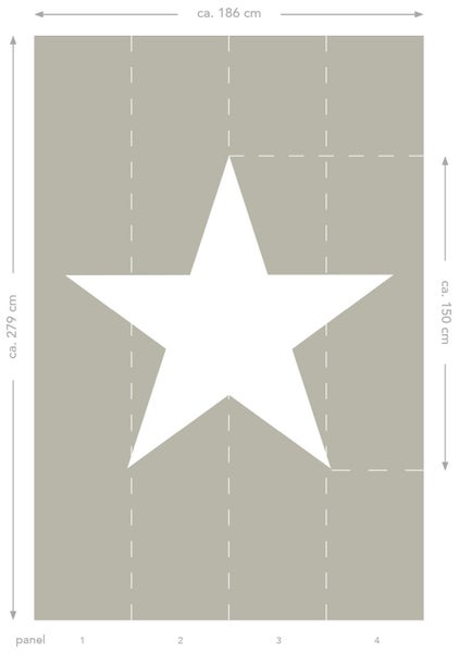 Panel-Tapete mit Sternmotiv und Maßangaben