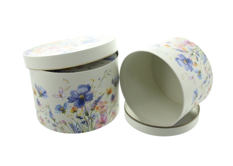 FRANK FLECHTWAREN|Geschenkbox Blumenwiese, 3er Set, 21 x 21 x 14 cm, 23 x 23 x 15,5 cm, 24,5 x 24,5 x 17,5 cm, PAPIER