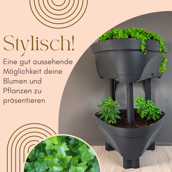Blumentopf groß draußen Erdbeertopf Pflanzturm Blumentopf hoch Pflanzsäule Kräutertopf Balkon Pflanzkübel anthrazit Kräuterturm Pflanztopf Outdoor Säulentopf