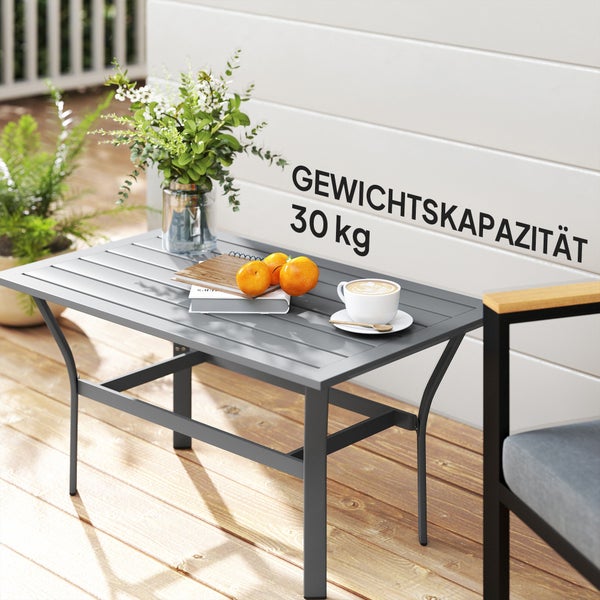 Outsunny Beistelltisch Metall Balkontisch mit Lamellendesign wetterfest Kaffeetisch Gartentisch pflegeleicht Sofatisch Outdoor Tisch für Balkon Garten Terrasse Veranda 91,5 x 55 x 45 cm Dunkelgrau