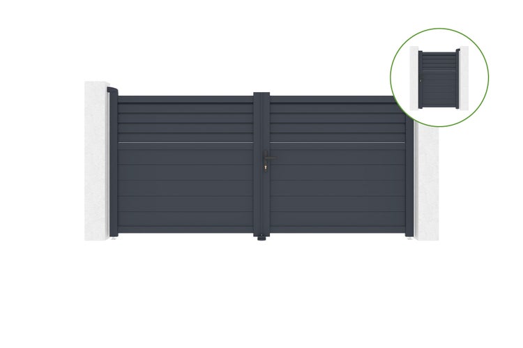 Doppelflügeltor aus Aluminium mit abschließbarem Griff