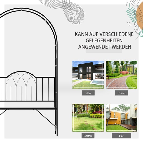 Outsunny Rosenbogen mit Bank, Gartenbank, 115 x 59 x 203 cm, Metall, Schwarz