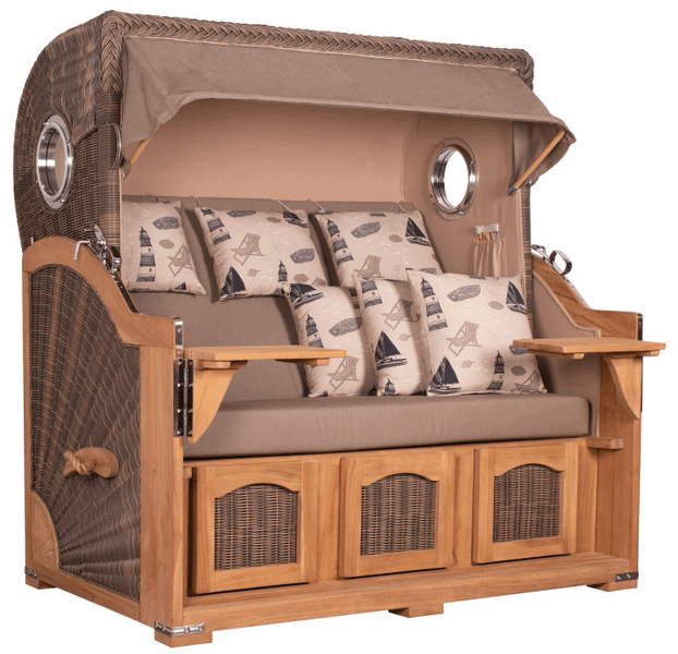 Strandkorb Rantum Grande XXL Teak Bullauge PE grey Dessin 540