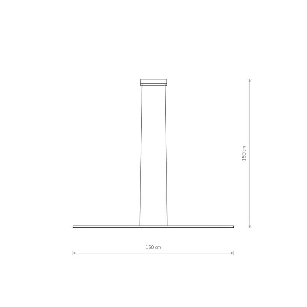 Skizze einer 150 cm breiten und 160 cm hohen Pendelleuchte