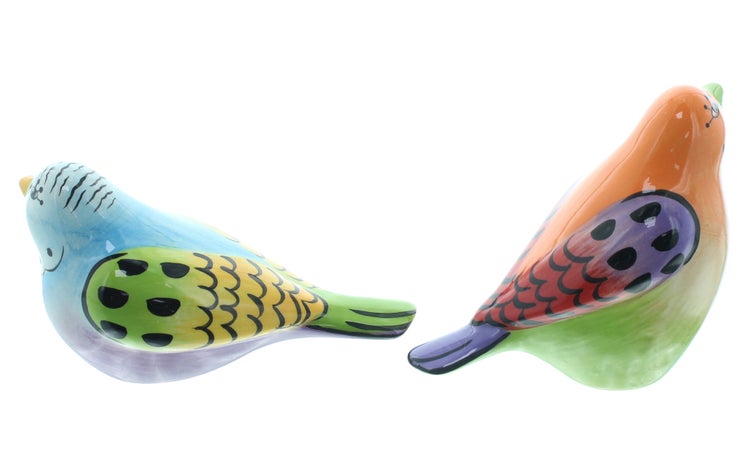 FRANK FLECHTWAREN|Vogel Fröhliches Gezwitscher, 2er Set, 12 x 6 x 7 cm, 11 x 5 x 9 cm, PORZELLAN