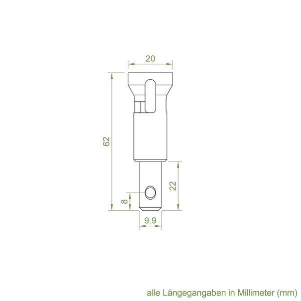 Technische Zeichnung eines Verbindungselements mit Maßangaben in Millimetern