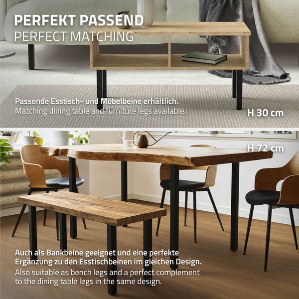 ML-Design 4er Set Tischbeine I-Design 42 cm, Schwarz glänzend, aus pulverbeschichtetem Stahl, eckig, Profil 4x4 cm, Höhenverstellbare Möbelfüße 1-4 cm, Möbelbeine für Couchtische, Bänke, TV-Möbel
