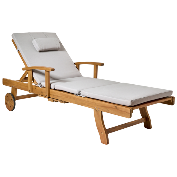 Sonnenliege mit Kissen JAVA PREMIUM Akazienholz Hellgrau