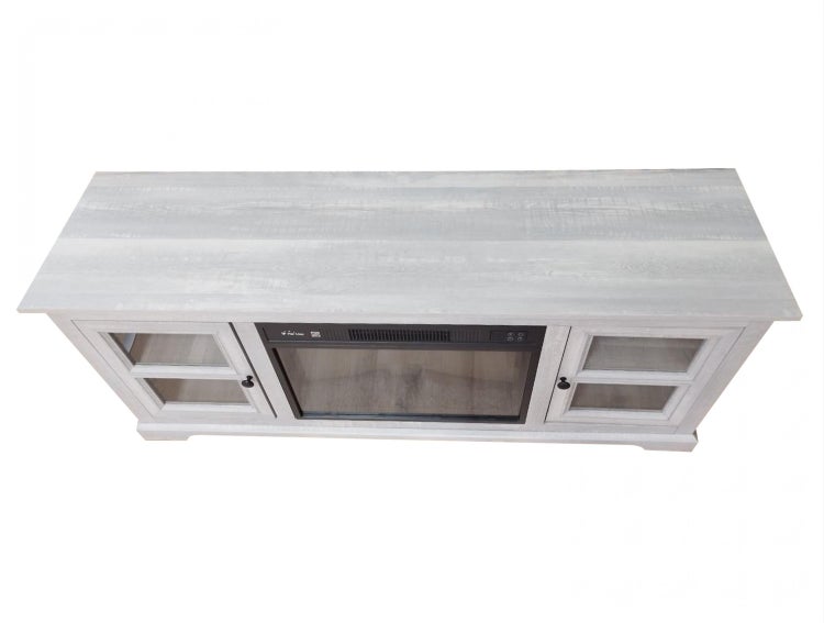 Fernsehtisch mit elektrischem Kamin und Glasschiebetüren